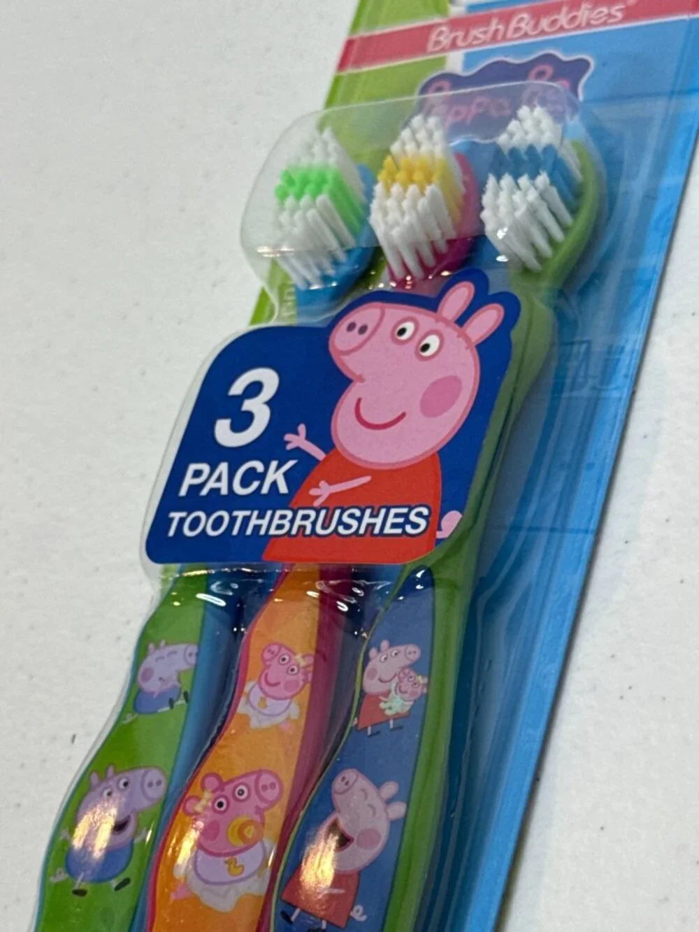 Peppa Pig Kids Toothbrushes 3 Pack Soft Brush Buddies New